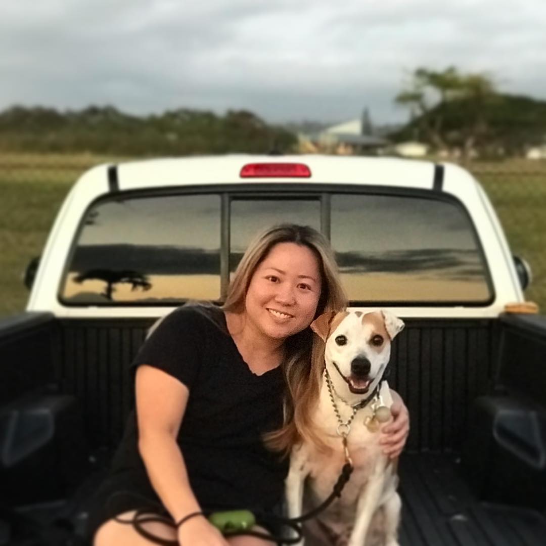 Erin Ushijima with her dog, Chance