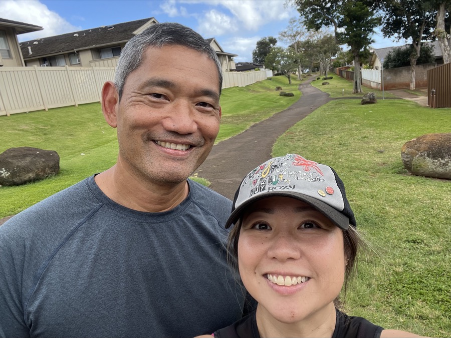 Erin Ushijima with her husband on a walk